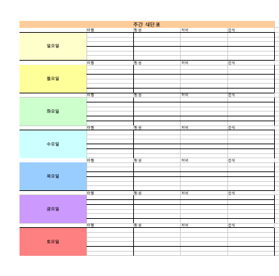 음식 및 영양|주간 식단표